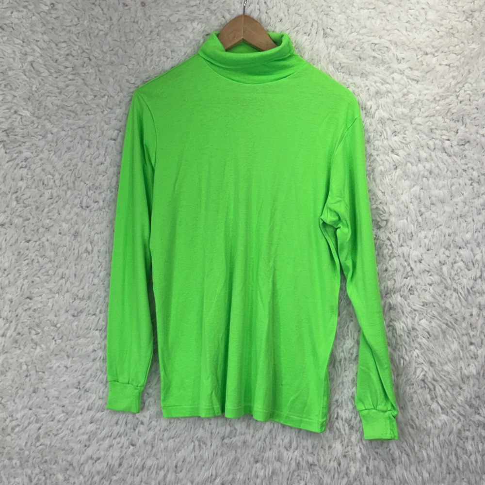 Medalist Turtleneck Top Large Neon Green Vintage 80s 90s Retro Made in USA